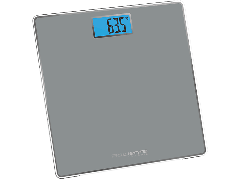 Báscula de baño - Rowenta BS1500, Pantalla LCD, 160 kg, Apagado y encendido automático, Vidrio templado, Plata