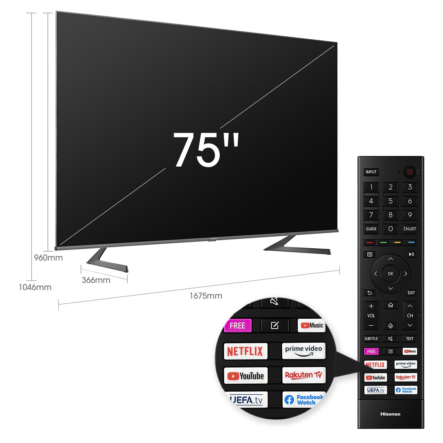 HISENSE 75A7GQ QLED TV (Flat, 75 Zoll / 190,5 cm, QLED 4K, SMART TV, VIDAA U5)