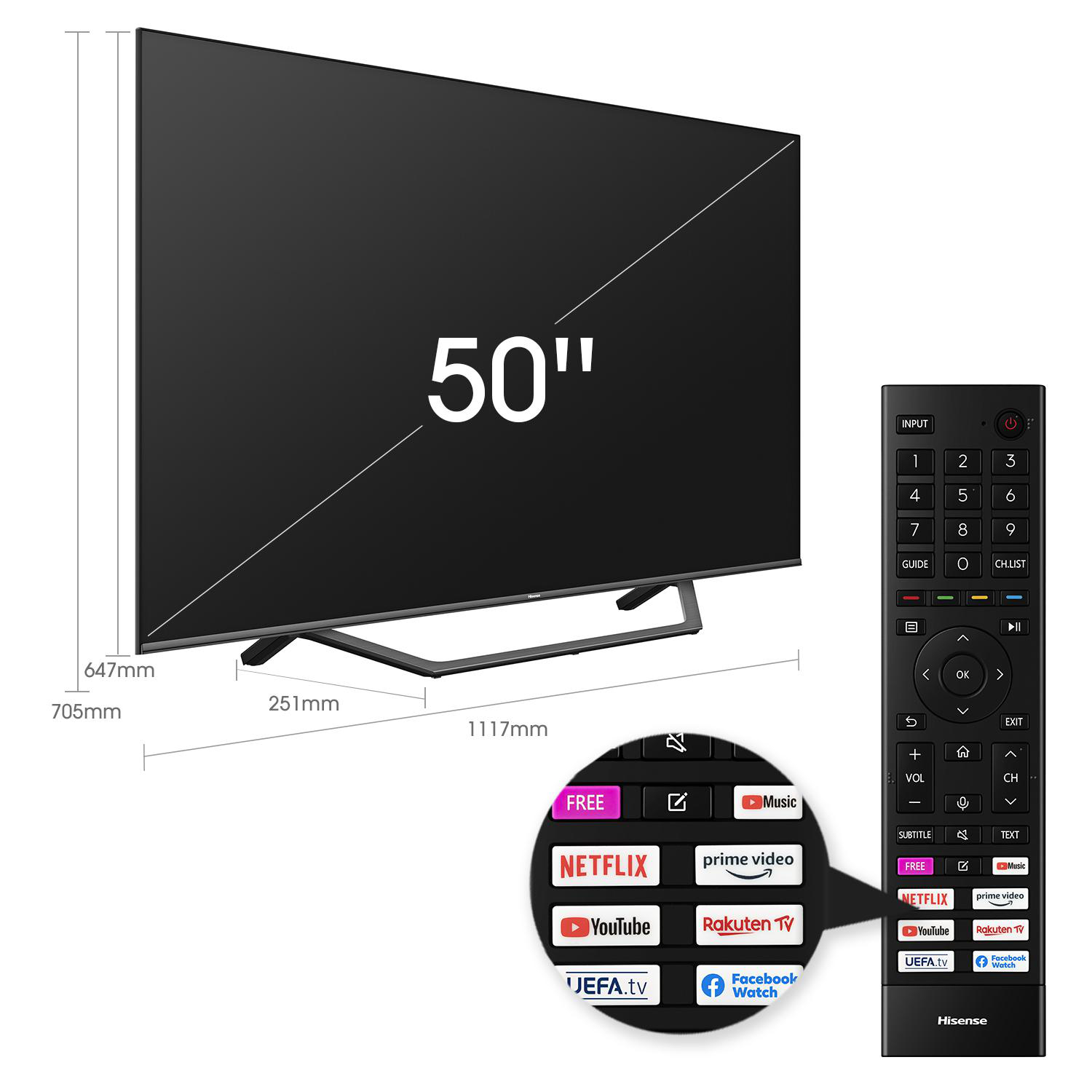 HISENSE 50A7GQ QLED TV (Flat, SMART cm, 127 / VIDAA QLED U) TV, 50 4K, Zoll