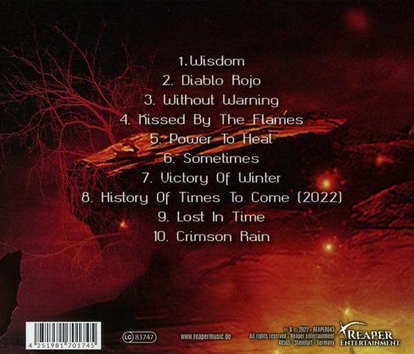 CD-Cover mit Titelliste und Credits. Der Hintergrund ist feurig rot und orange.