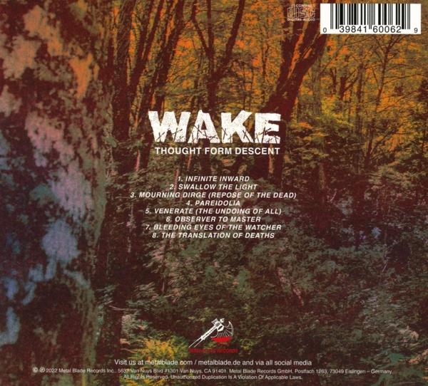 CD-Cover mit dem Namen der Band Wake und Songtiteln in einem Wald.