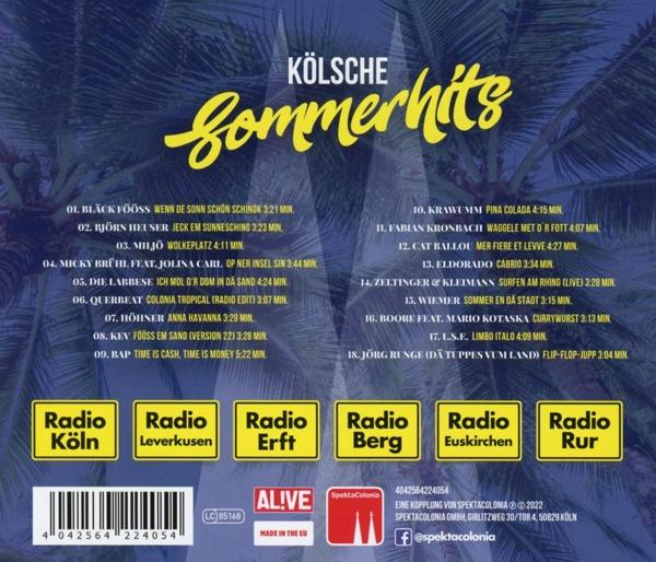 Albumcover mit Songtiteln, Logos und Text. Gelbe und blaue Farben.
