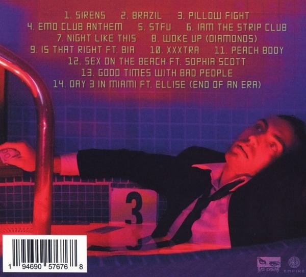 Albumcover mit einer Person in einem Pool. Tracklist enthält Songs wie 'Sirens' und 'Sex on the Beach'.