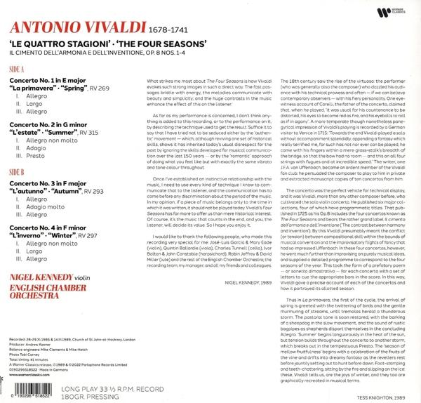 Eine Buchseite mit Text über Vivaldis Die vier Jahreszeiten, mit Noten.