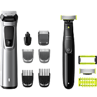 Afeitadora - Philips S9000 MG9710/90, Recortadora 12 en 1, Afeitadora para barba, cuerpo y cortapelos + maquinilla OneBlade