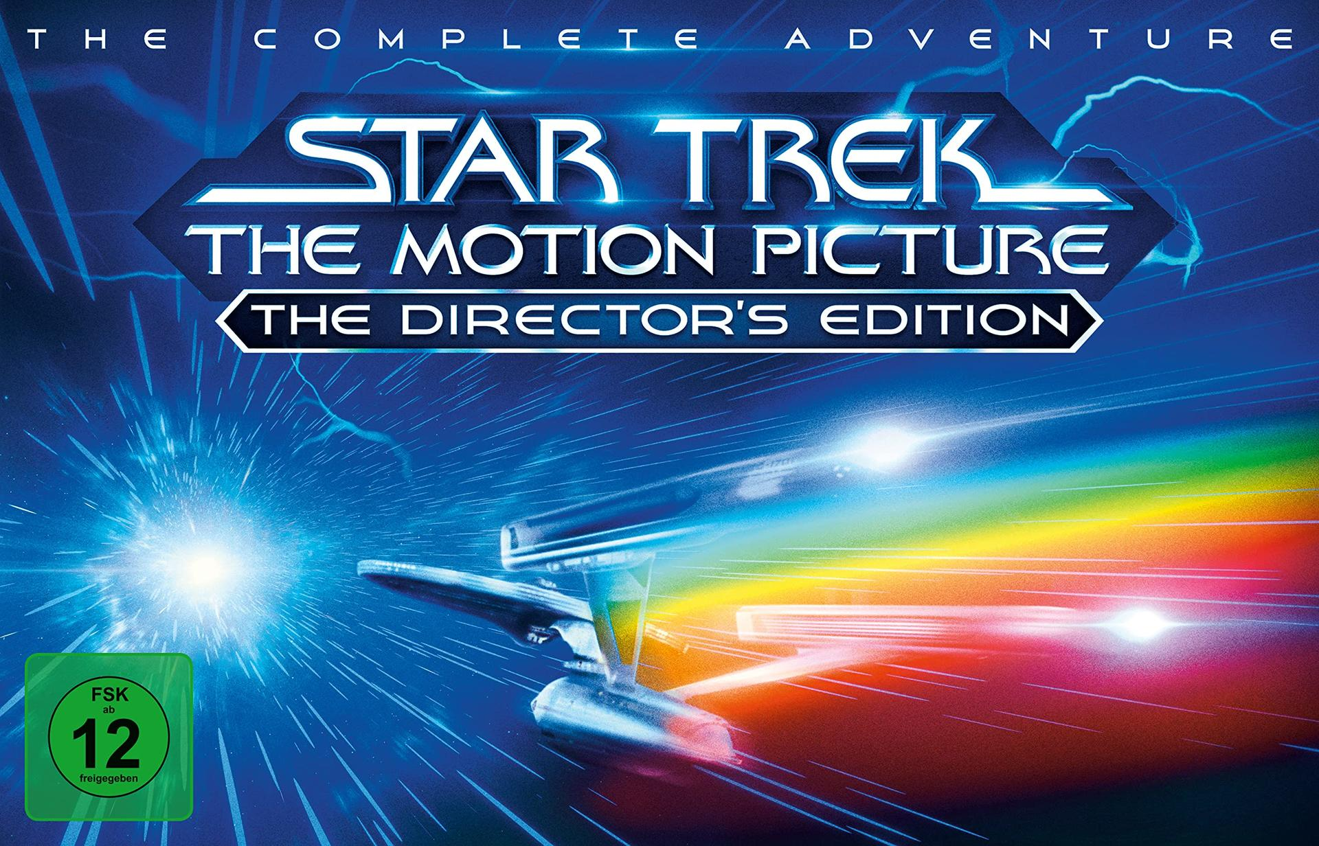 Star Trek Filmcover mit einem Raumschiff im Weltraum und einem blauen und Regenbogeneffekt.