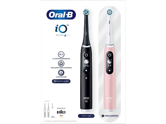 ORAL-B iO 6 Duo + Sensitive - Brosse à dents électrique (Noir lave/Rose)