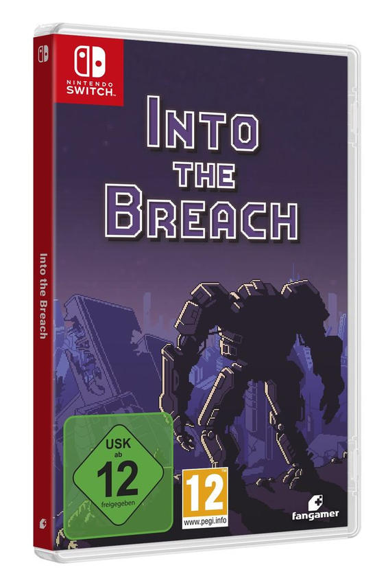 Nintendo Switch Spielhülle. Das Spiel ist 'Into the Breach'. Das Cover zeigt einen Roboter.