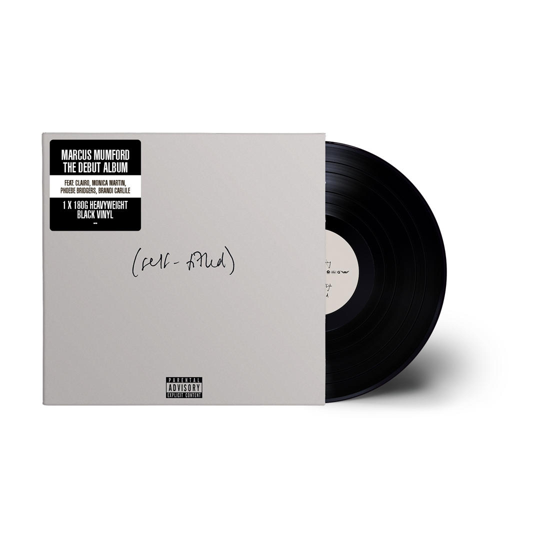 Un disque vinyle blanc avec une note manuscrite et une étiquette avec du texte.