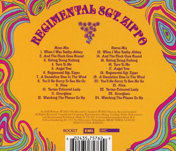 Albumcover mit Songtiteln und psychedelischem Blumendesign in warmen Farben.
