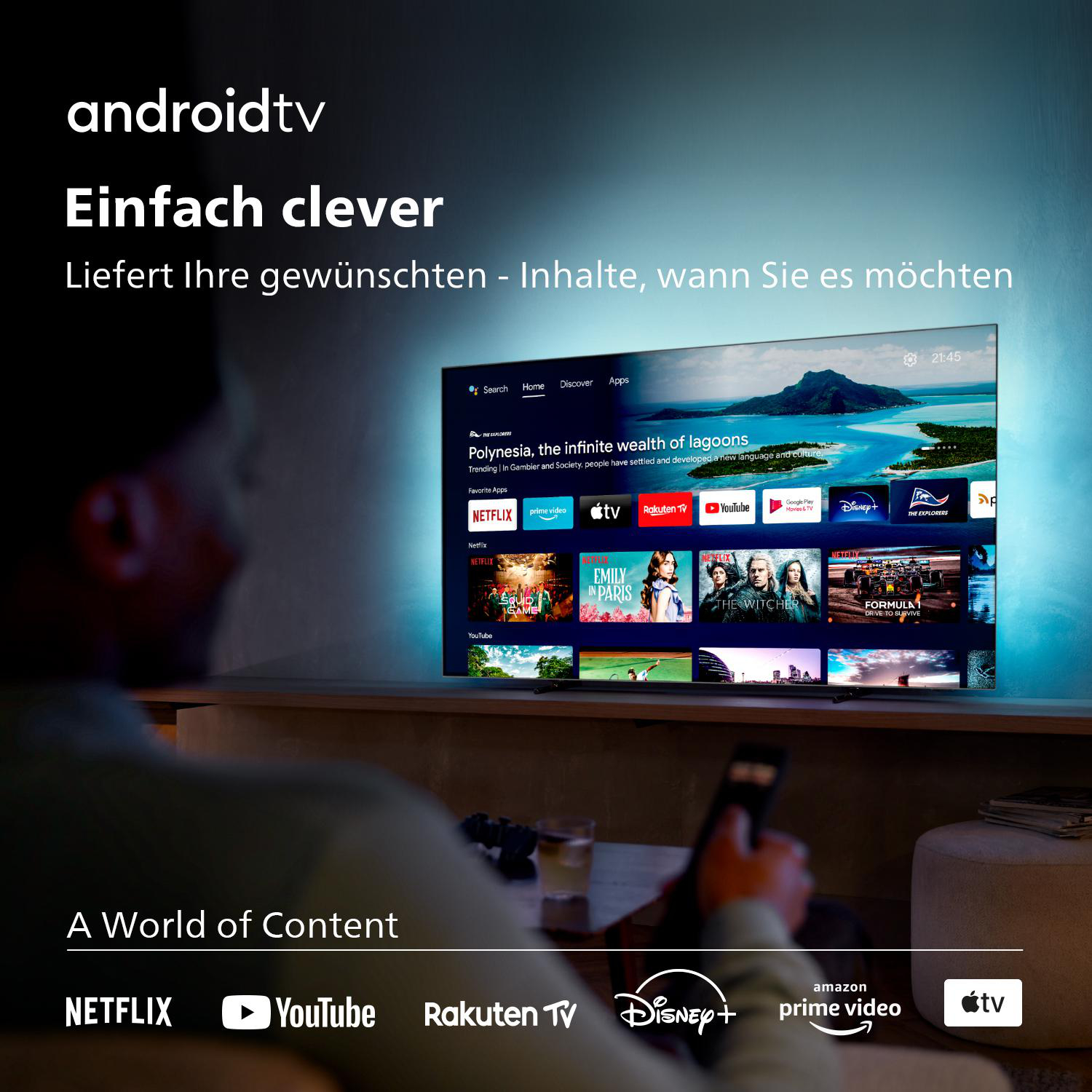 PHILIPS 55OLED707/12 OLED TV (Flat, 55 Zoll / 139 cm, UHD 4K, SMART TV, Ambilight, Android TV™ 11 (R))