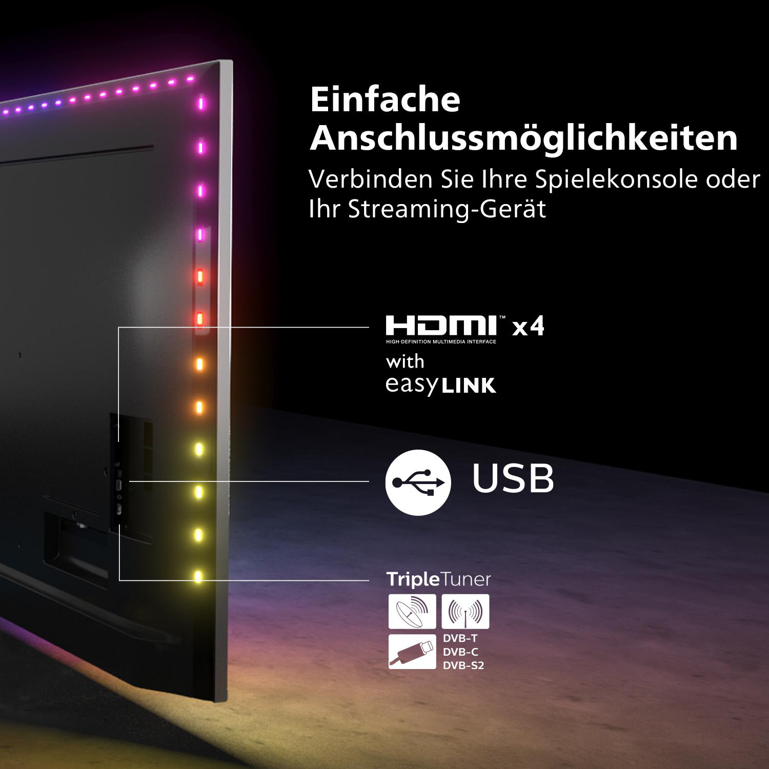 PHILIPS 55OLED707/12 OLED TV (Flat, 55 Zoll / 139 cm, UHD 4K, SMART TV, Ambilight, Android TV™ 11 (R))