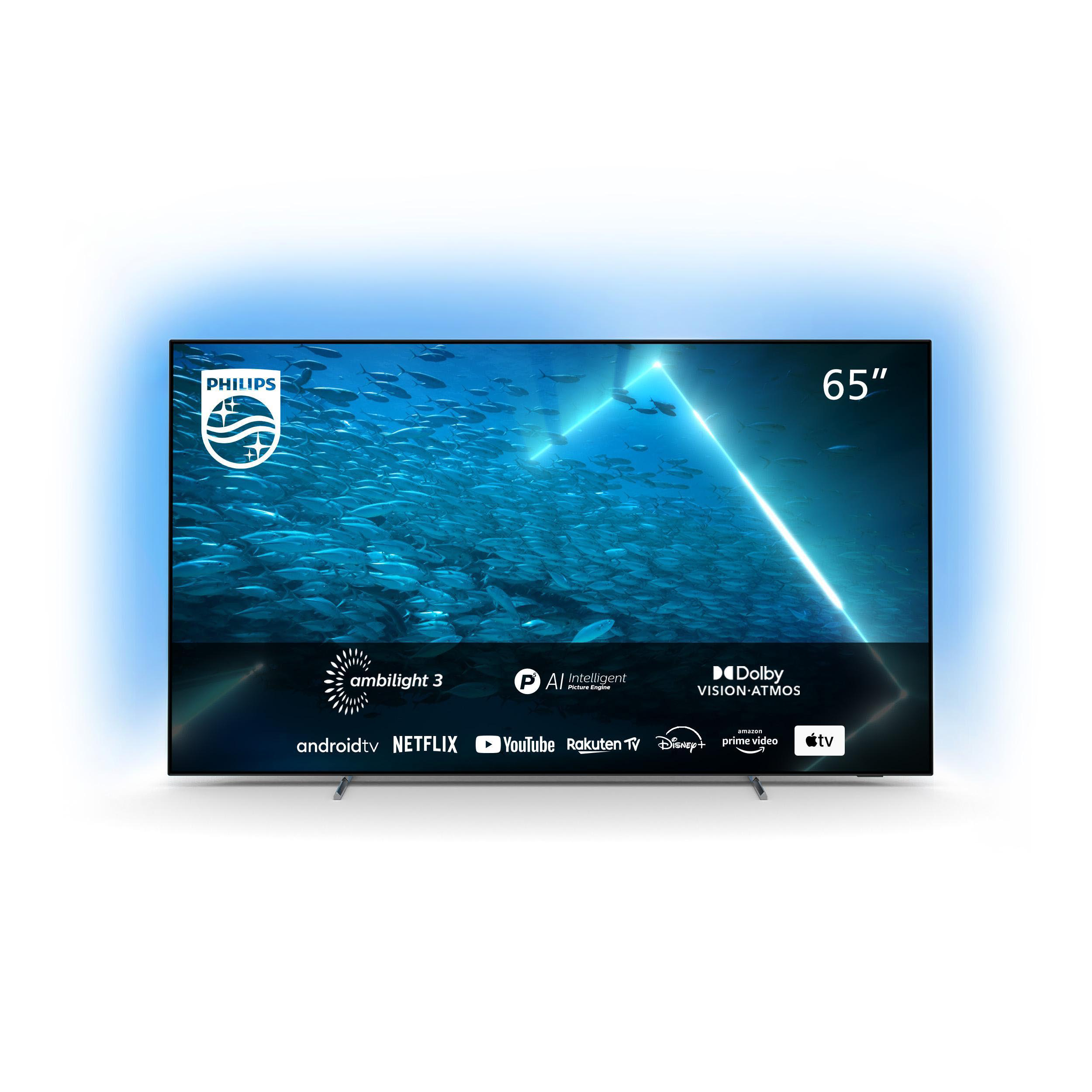 PHILIPS 65OLED707/12 164 TV 11 (R)) Ambilight, Android SMART Zoll 4K, TV™ OLED cm, (Flat, TV, UHD 65 