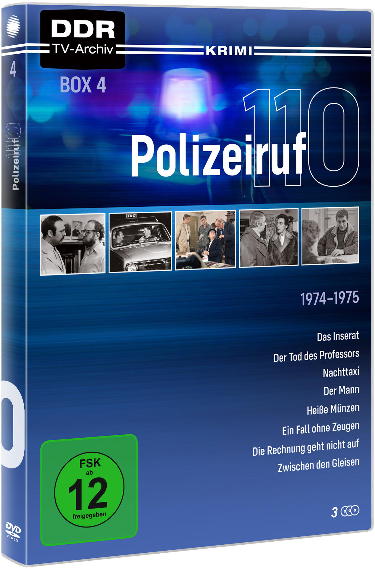 DVD-Box-Set für die deutsche Fernsehserie Polizeiruf 110. Das Cover zeigt ein blaues Polizeiautolicht und Schauspieler.