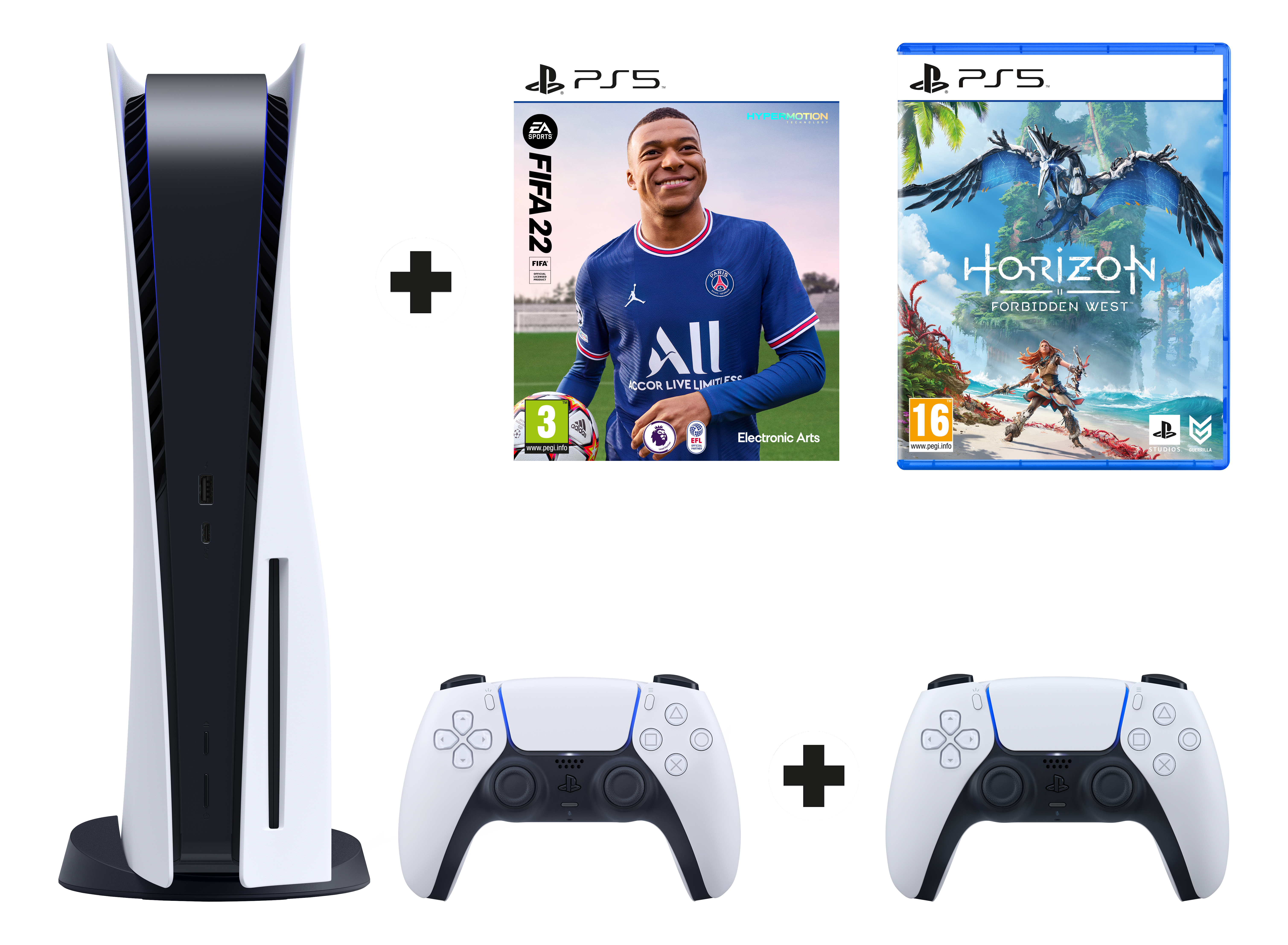 PlayStation 5 + Horizon Forbidden West +  FIFA 22 + PS5 DualSense Bundle - Spielekonsole - Weiss/Schwarz