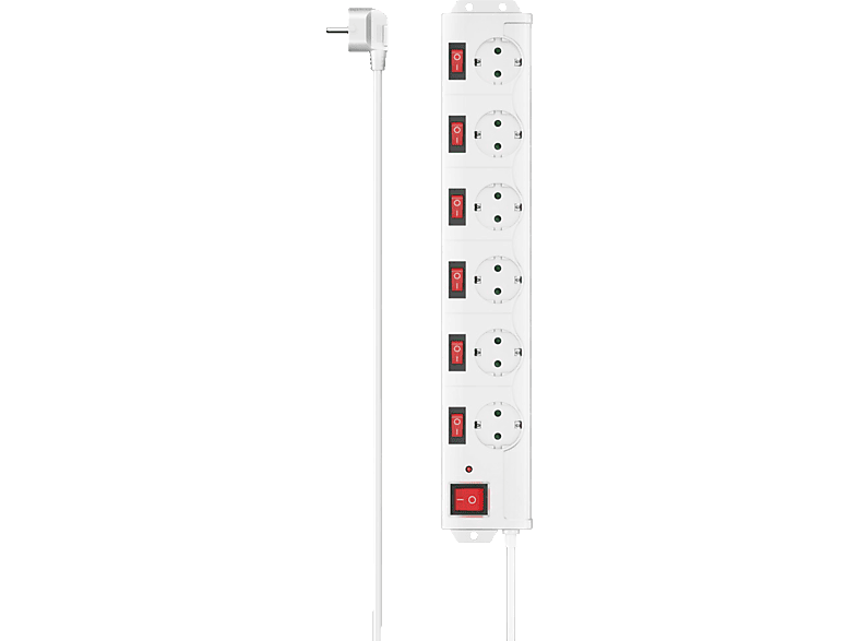 Hama 00223159 Steckdosenleiste, 6-fach, Überpannungsschutz, 90°, einz. schaltbar, 1,4m, weiß