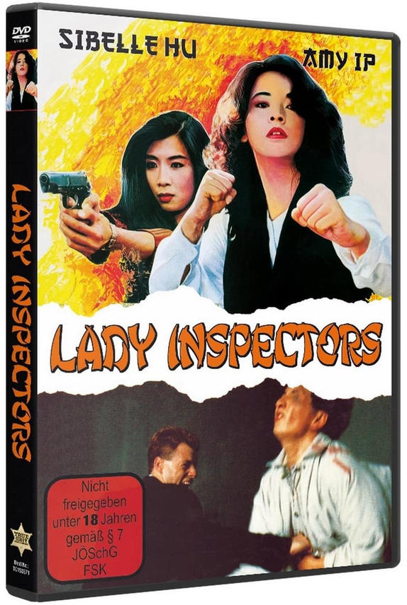 DVD-Cover: Zwei Frauen mit einer Pistole. Titel 'Lady Inspectors'.