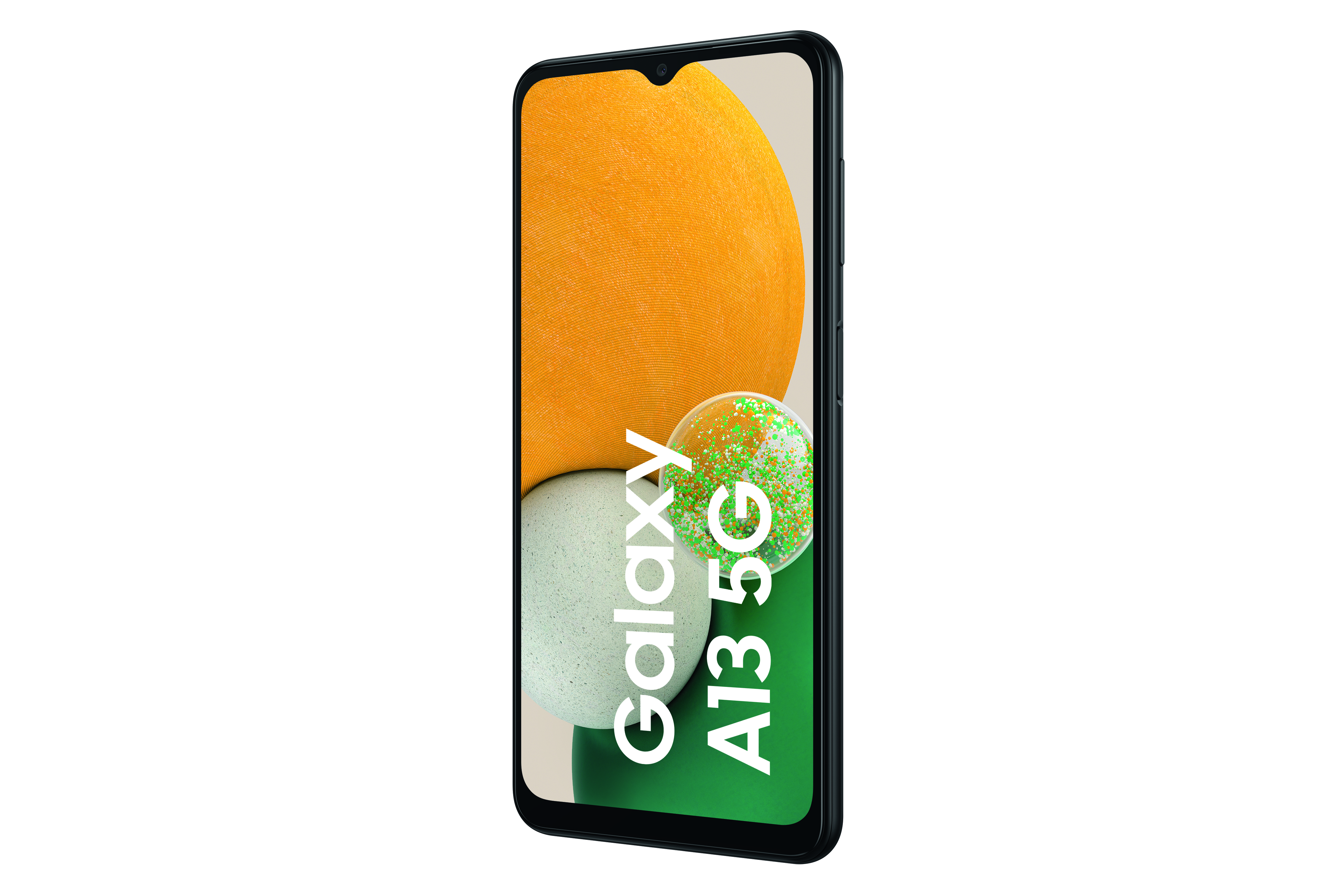 Schwarzes Smartphone mit gelbem und weißem Hintergrund und einem grünen Balken auf dem Bildschirm.