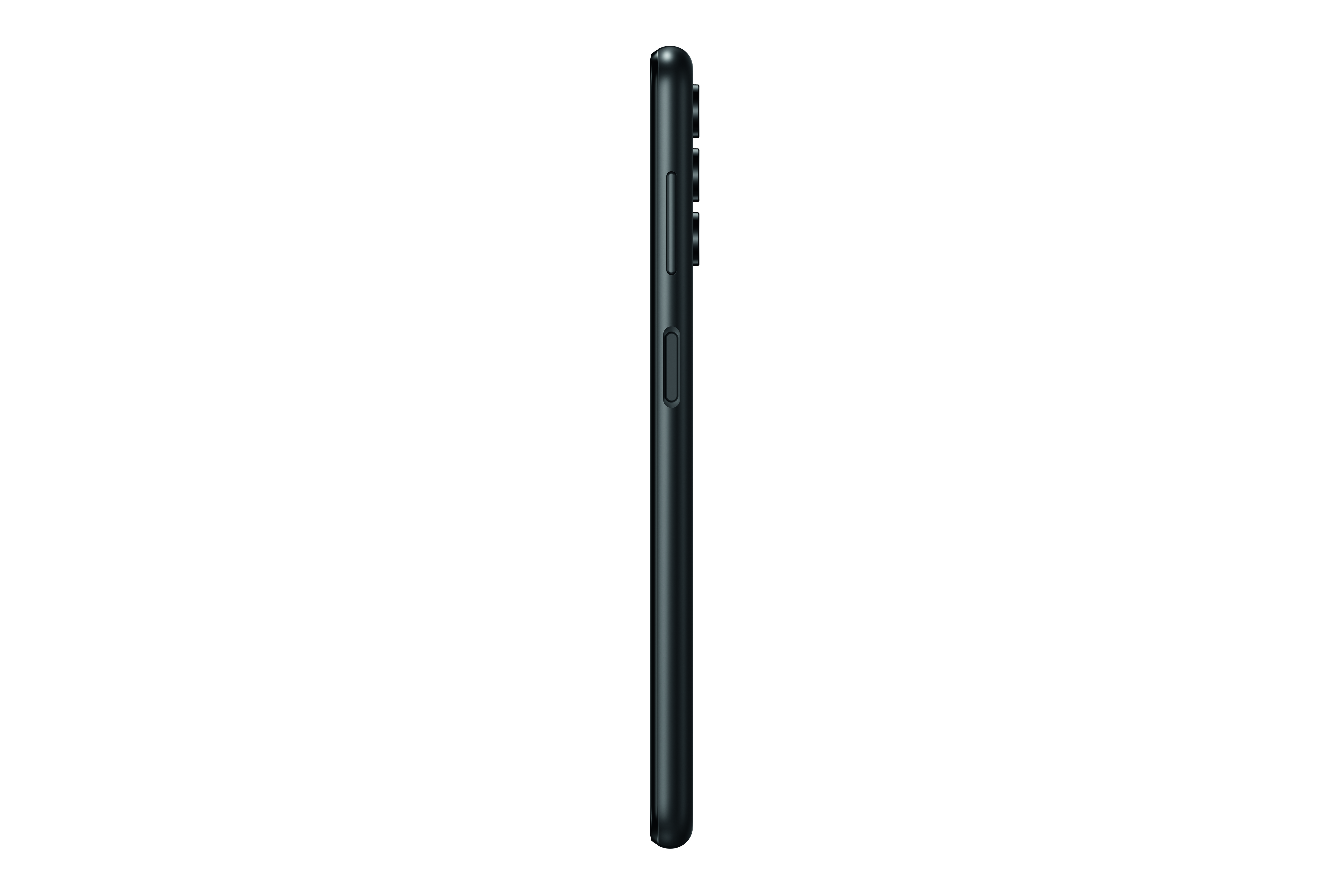 Seitenansicht eines schwarzen Smartphones. Tasten und Kamera sind sichtbar.