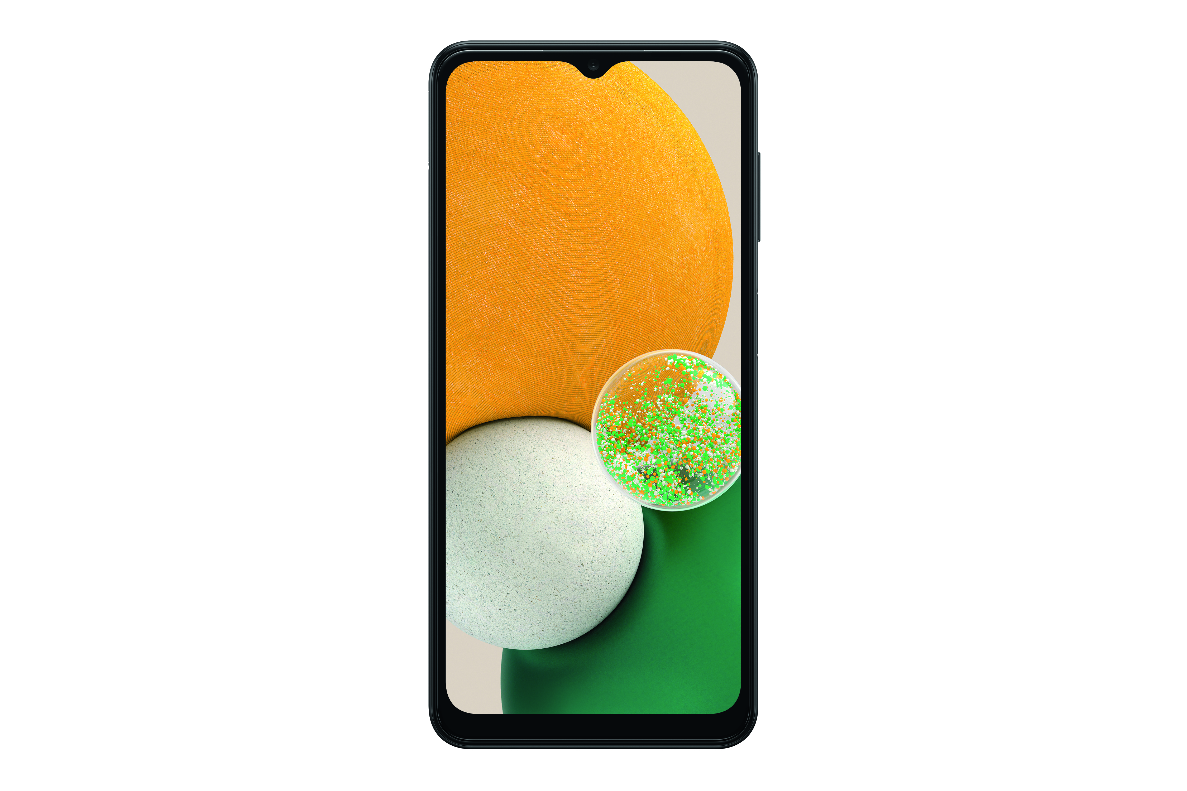 Smartphone mit farbenfrohem Display, das Gelb, Weiß, Grün und Schwarz zeigt.