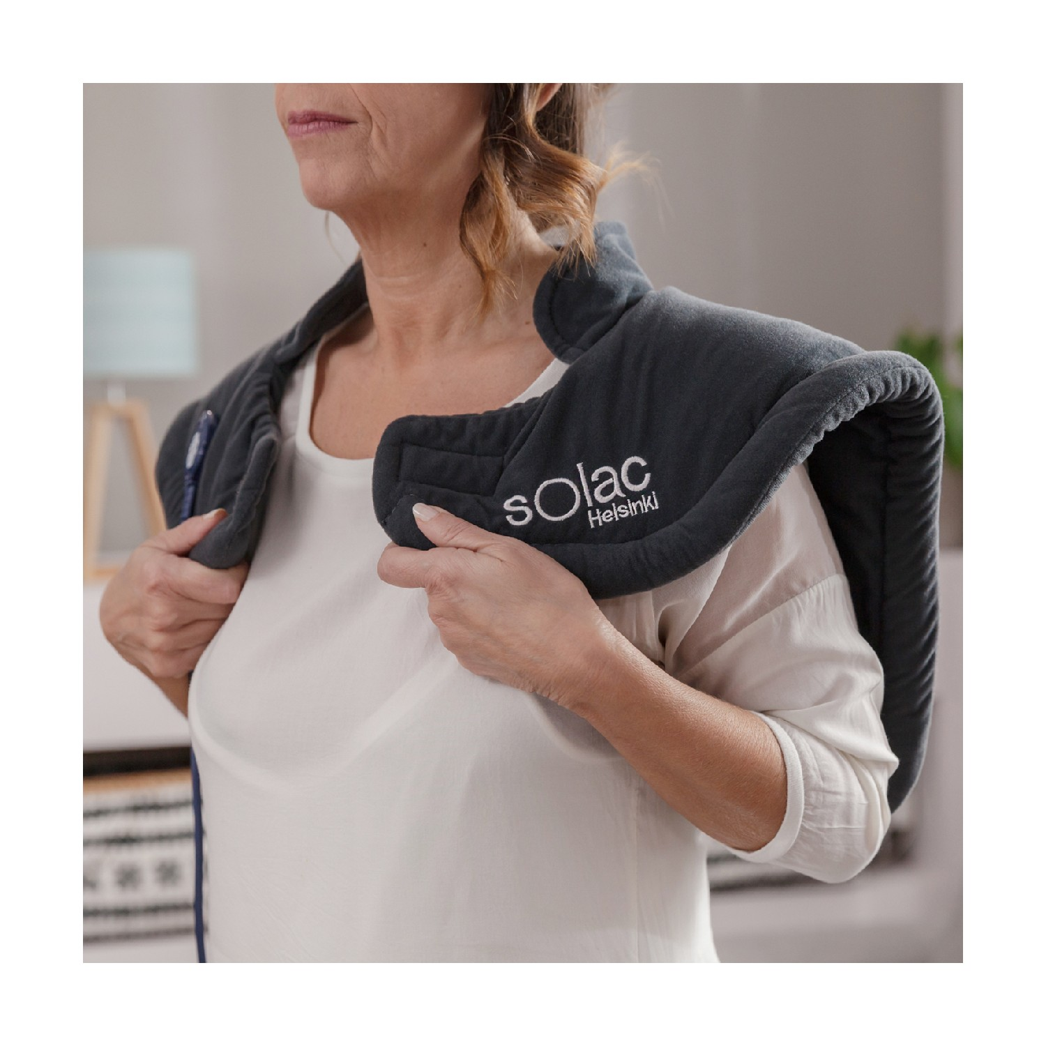 Almohadilla cervical y hombros - Solac CT8690 Potencia 100W, 6 temperaturas. flexible y transpirable, tecnología Sensfort, conector extraíble, azul