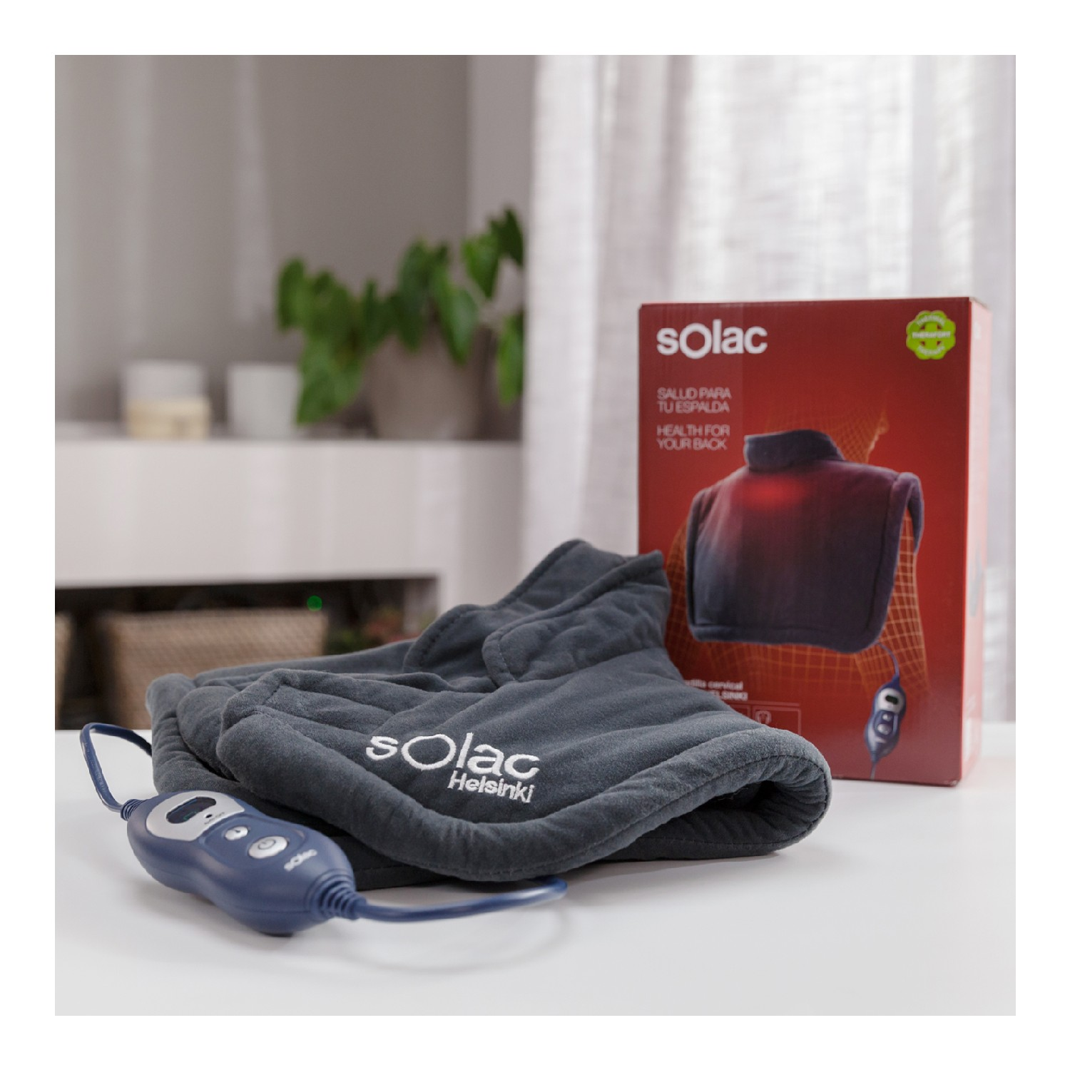 Almohadilla cervical y hombros - Solac CT8690 Potencia 100W, 6 temperaturas. flexible y transpirable, tecnología Sensfort, conector extraíble, azul