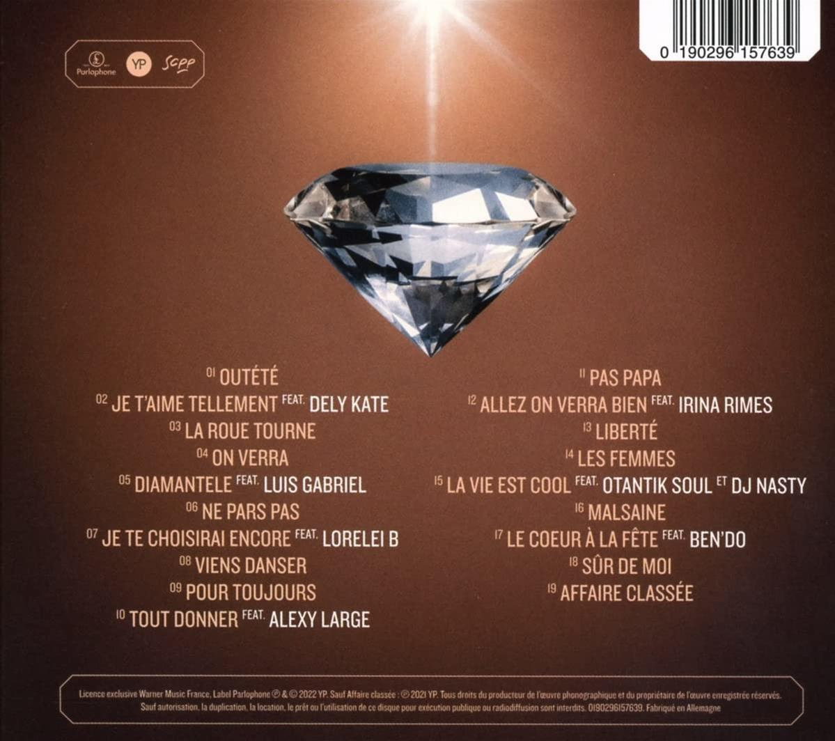 Rückseite der CD-Hülle mit Diamantenbild und Titeln. Enthält Text und einen Barcode.