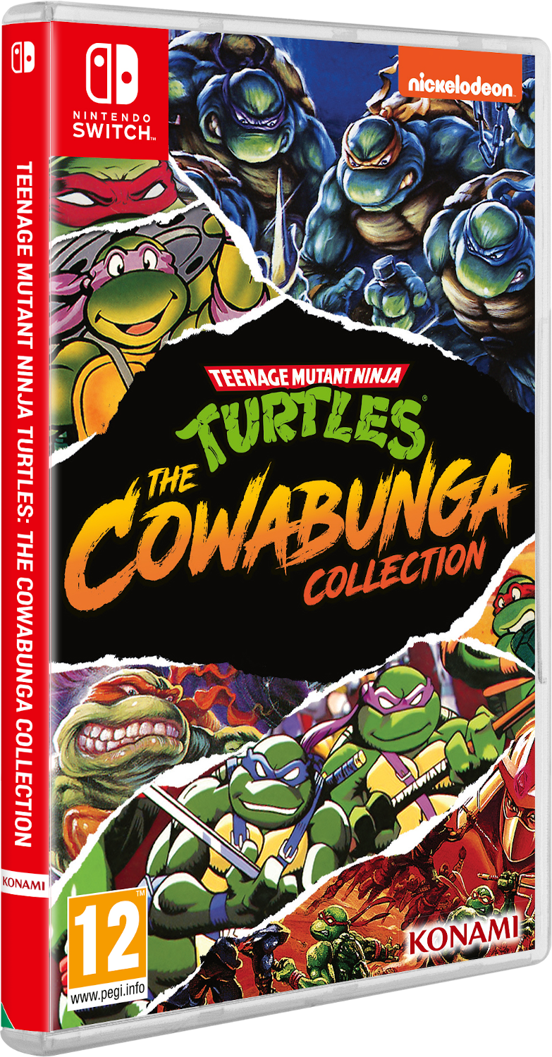 Teenage Mutant Ninja Turtles játéktok. A borító a teknősöket és a játék címét mutatja. Nintendo Switch logó.