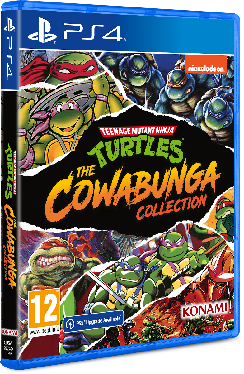 TMNT: The Cowabunga Collection, PS4 játékdoboz, teknősökkel és logóval.