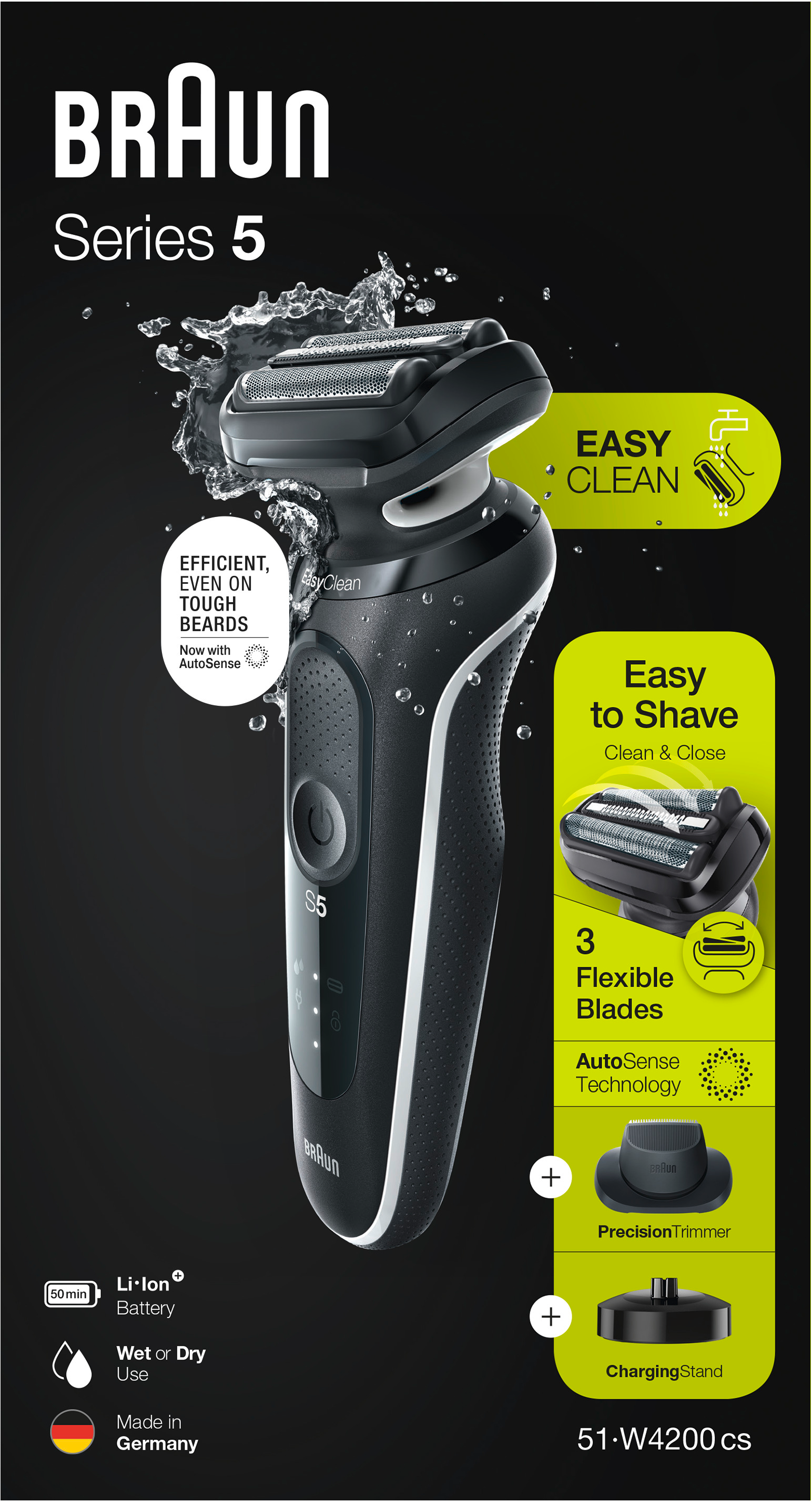BRAUN 51-W4200cs Wet & Dry - Rasoio (Nero)