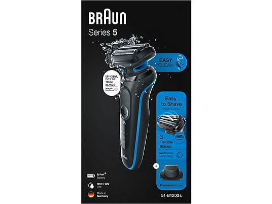 BRAUN 51-B1200s Wet & Dry - Le rasoir (Noir/bleu)