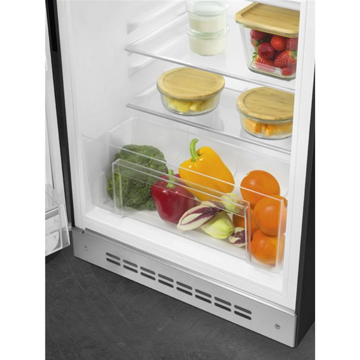 Frigorífico una puerta - Smeg FAB10LBL5, 97 cm, Estático, 50's Style, LED, Cíclico, R600a, 37 dB, Negro