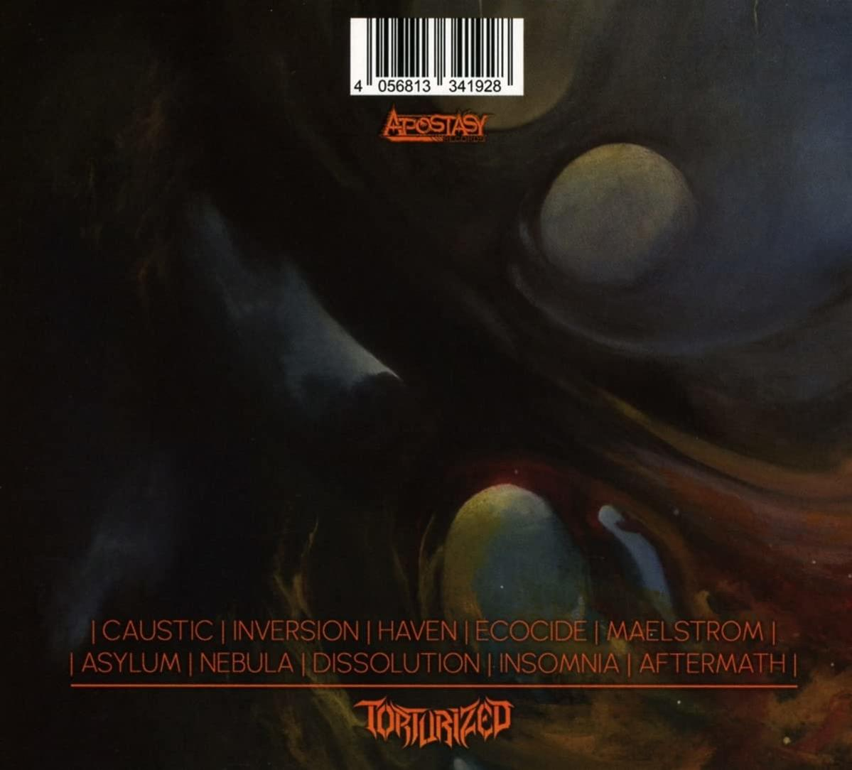 Albumcover mit dunklem, kosmischen Hintergrund, Barcode und dem Wort 'Apostasy'.