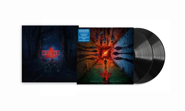 Vinyl-Schallplatten-Set für Stranger Things, mit Albumcover und zwei schwarzen Platten.