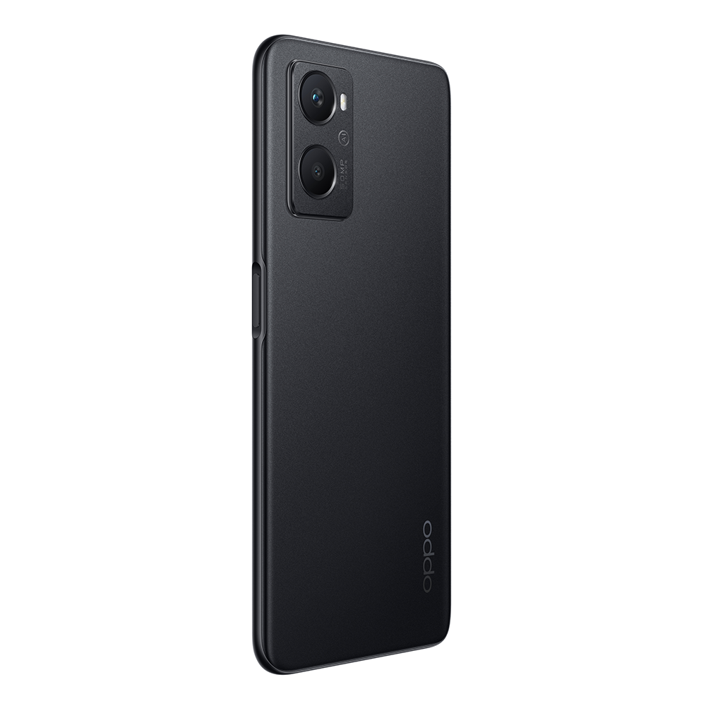 Siyah bir Oppo telefon. Telefonun üst kısmında iki kamera görülebilir.