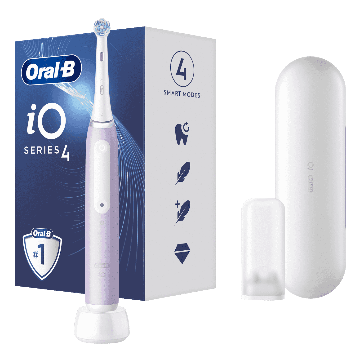 Lila-fehér Oral-B elektromos fogkefe, doboz, töltő és utazótok.
