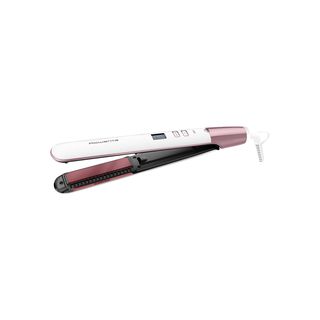 Plancha de pelo - Rowenta SF4655F0 Volumizer, 3D Volume Booster, Revestimiento cerámico de cuarzo rosa, Función Iónica, 8 temp. , Hasta 210 °C, Blanco