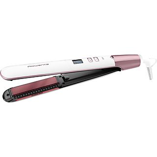 Plancha de pelo - Rowenta SF4655F0 Volumizer, 3D Volume Booster, Revestimiento cerámico de cuarzo rosa, Función Iónica, 8 temp. , Hasta 210 °C, Blanco