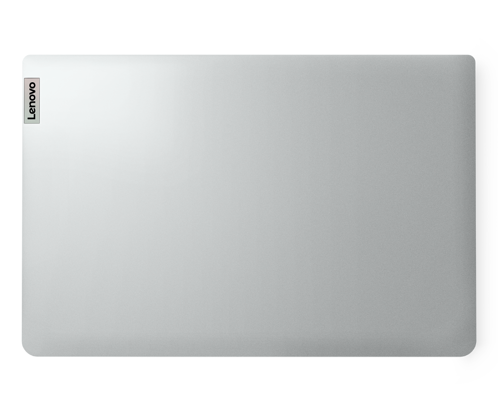Tapa de portátil plateada con el logotipo de Lenovo sobre fondo negro.