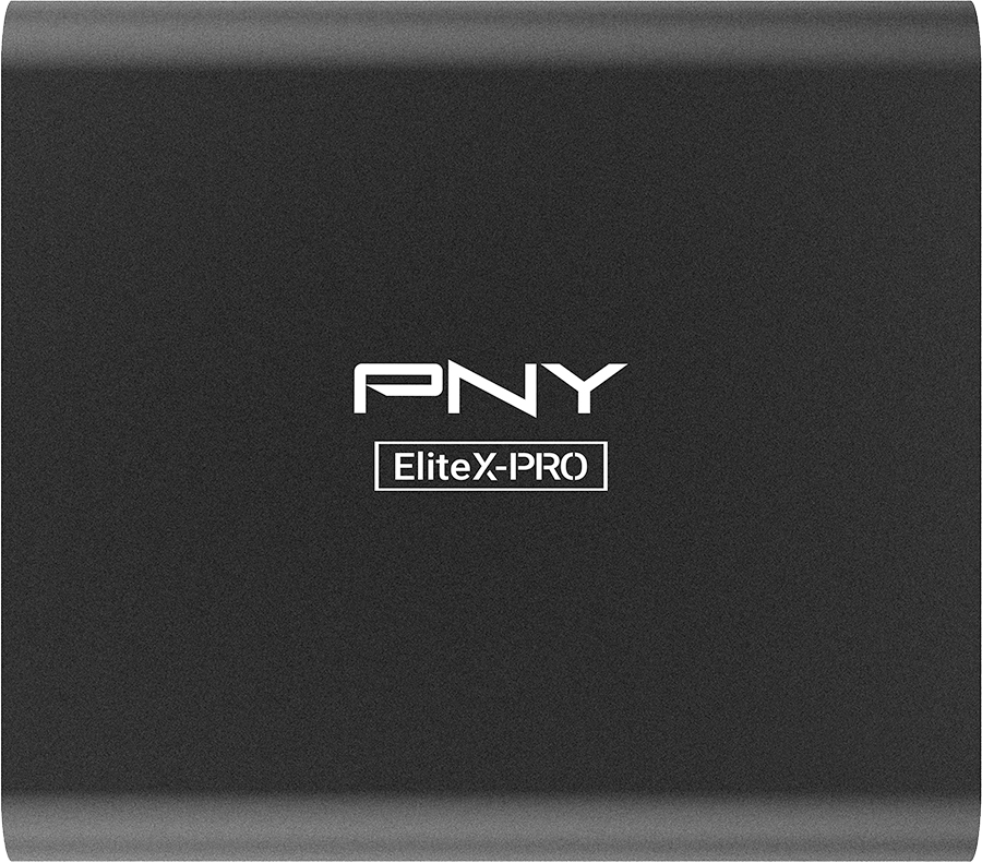 PNY EliteX-PRO external hard drive, dark grey color, with the brand's logo.