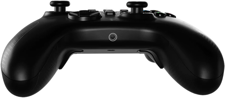 Manette de jeu noire avec deux joysticks et boutons.