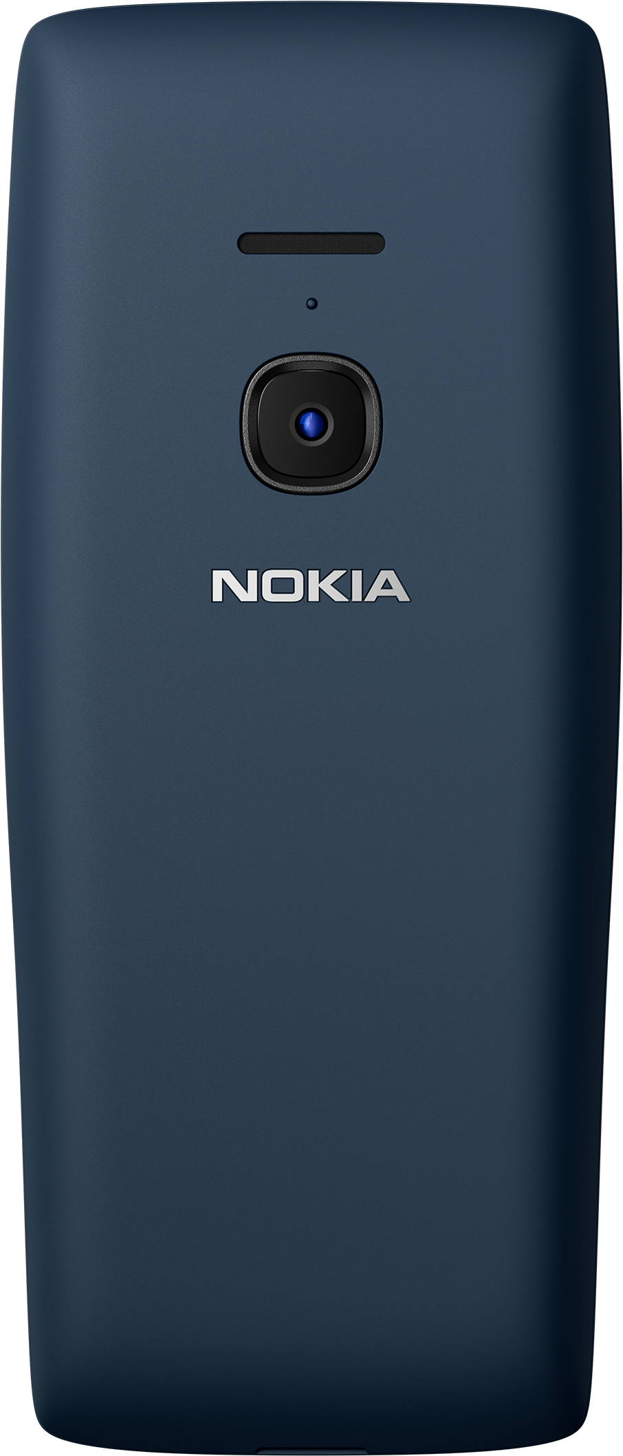 Ein dunkelblaues Nokia-Telefon. Das Telefon hat eine Kamera, das Nokia-Logo und einen Lautsprecher oben.
