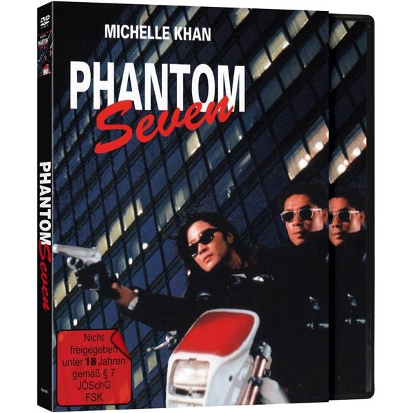 DVD-Cover des Films Phantom Seven mit einer Frau auf einem Motorrad.