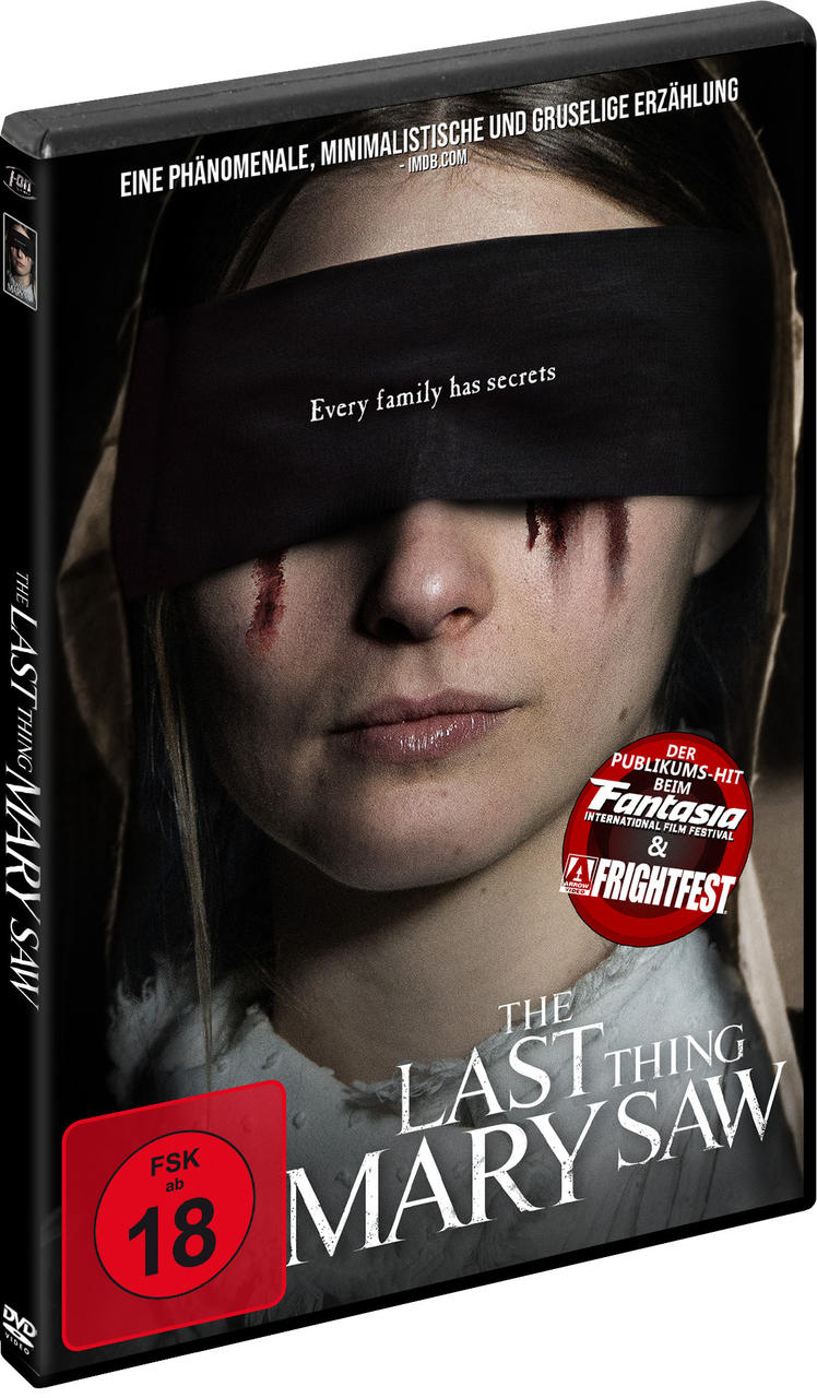 DVD-Hülle von The Last Thing Mary Saw. Frau mit Augenbinde, Blut.