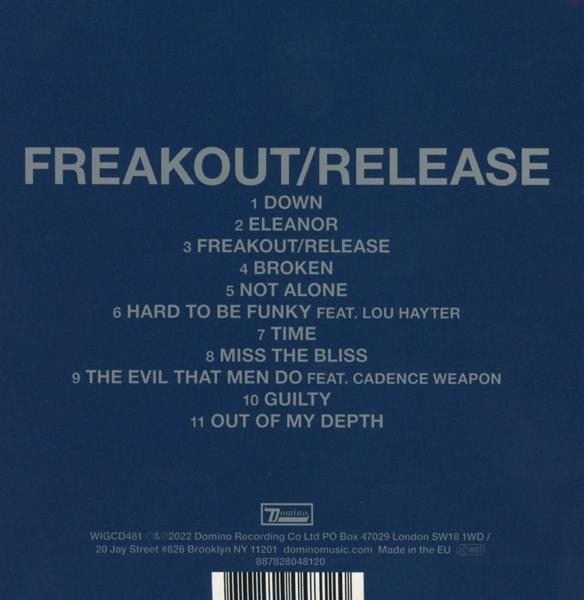 Donkerblauwe cd met tracklist en artiest/label info. Tekst: 'FREAKOUT/RELEASE', 11 songtitels vermeld.