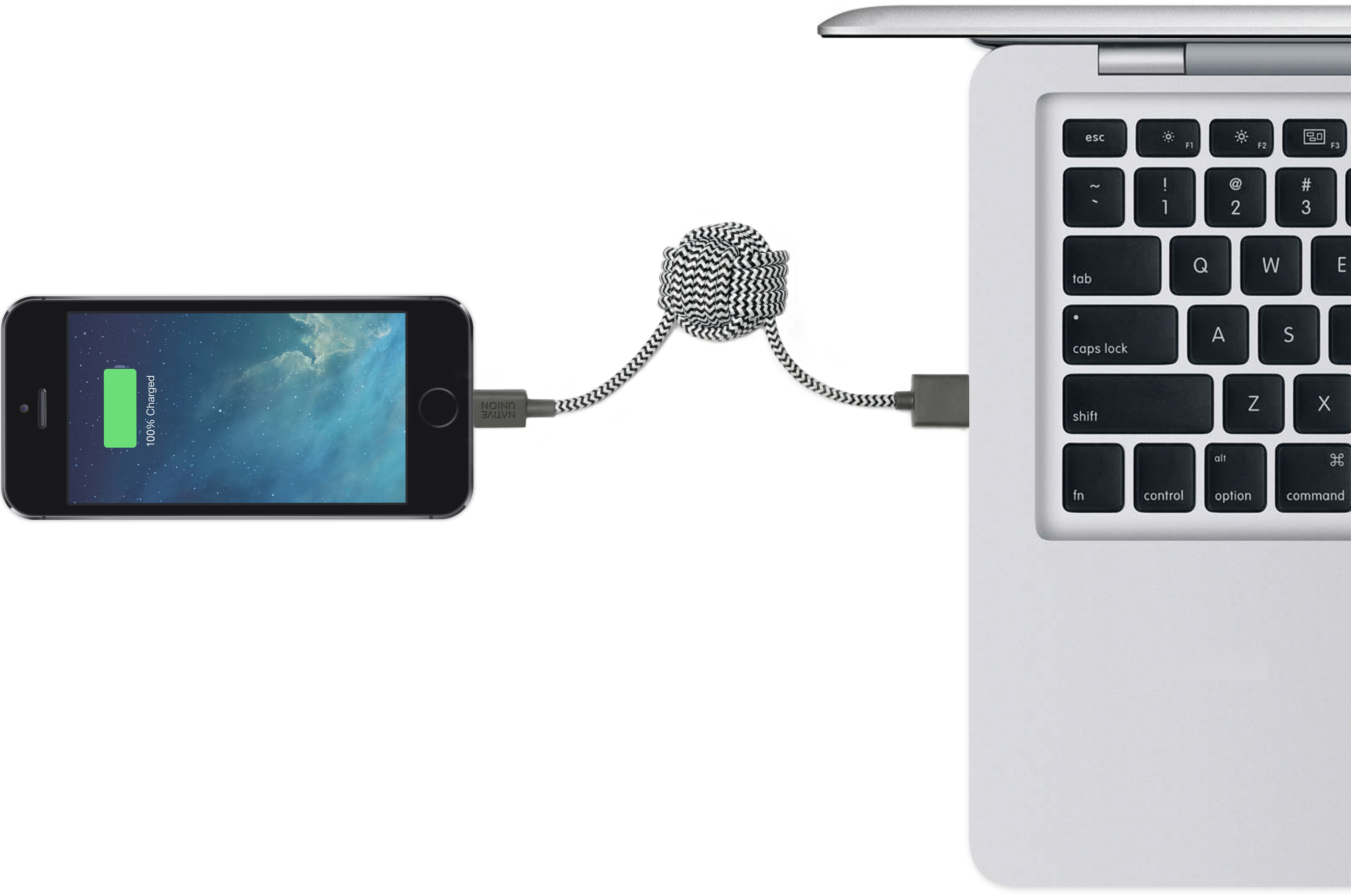 NATIVE UNION Key Cable - Schlüsselanhänger mit integriertem USB-A zu Lightning-Kabel (Zebra)