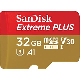 Tarjeta Micro SDHC - SanDisk Extreme PLUS, 32 GB, 100 MB/s, U3, V30, A1, C10, 4K UHD, Ideal Android, Rojo