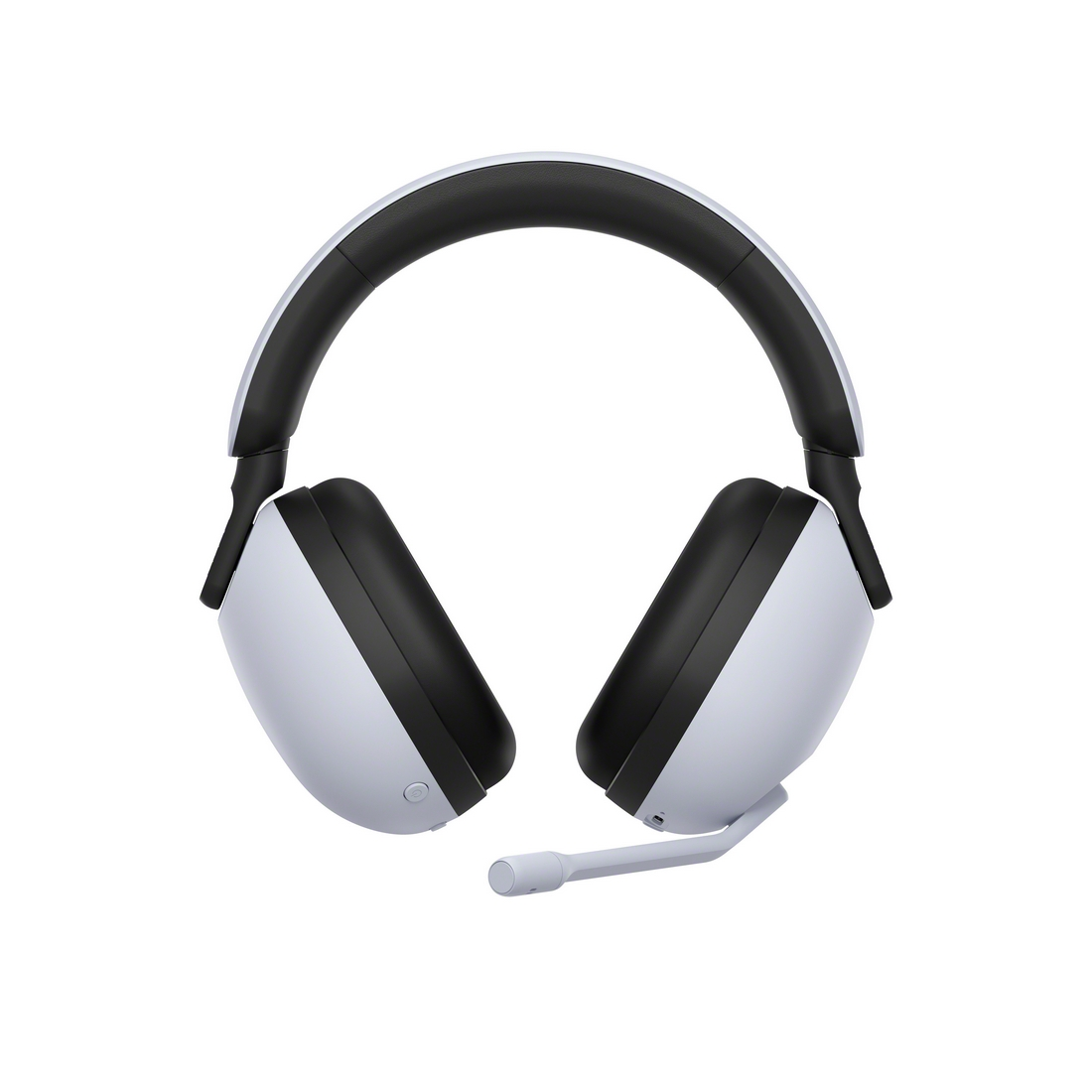 Auriculares blancos y negros con micrófono.