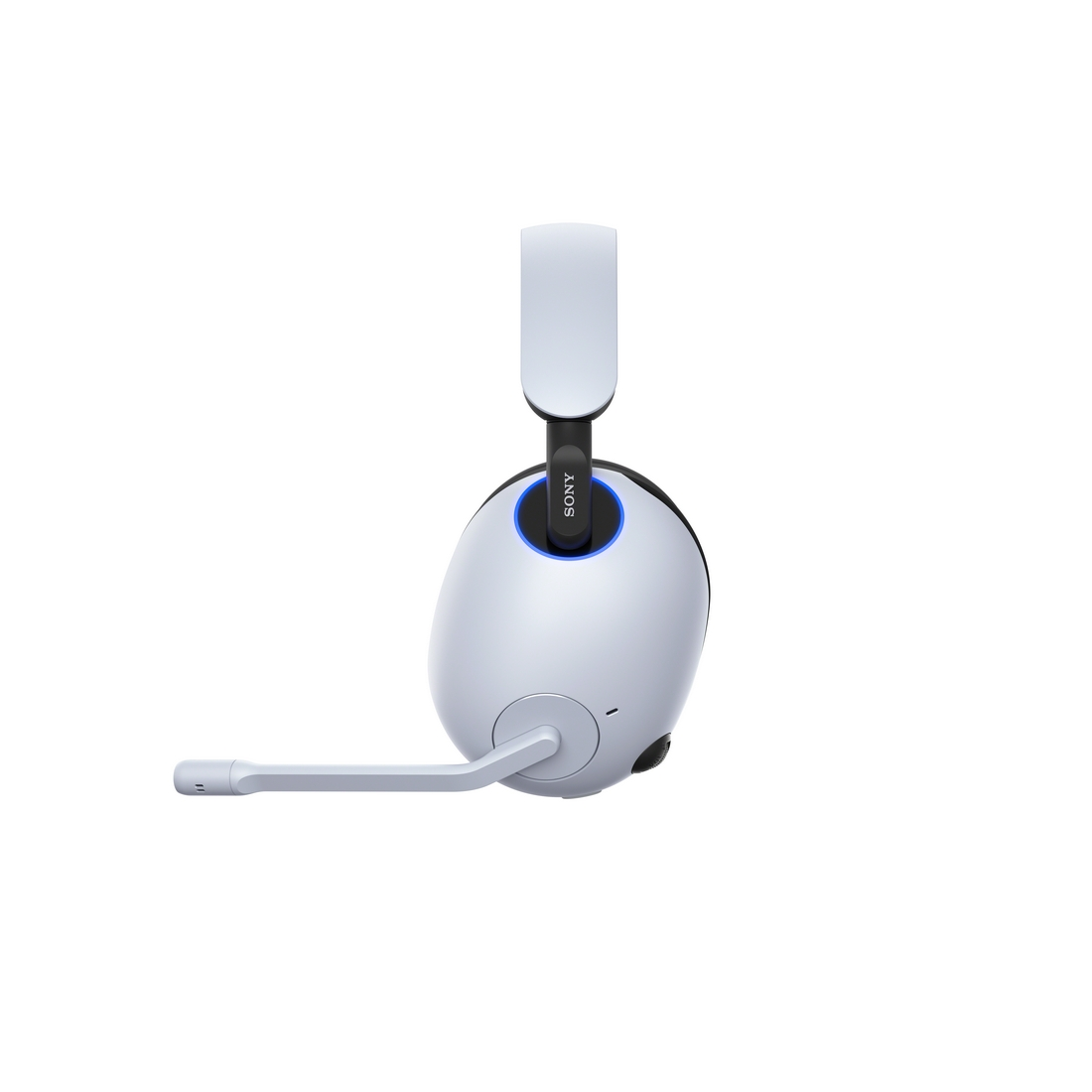 Un auricular para juegos PlayStation blanco con micrófono.