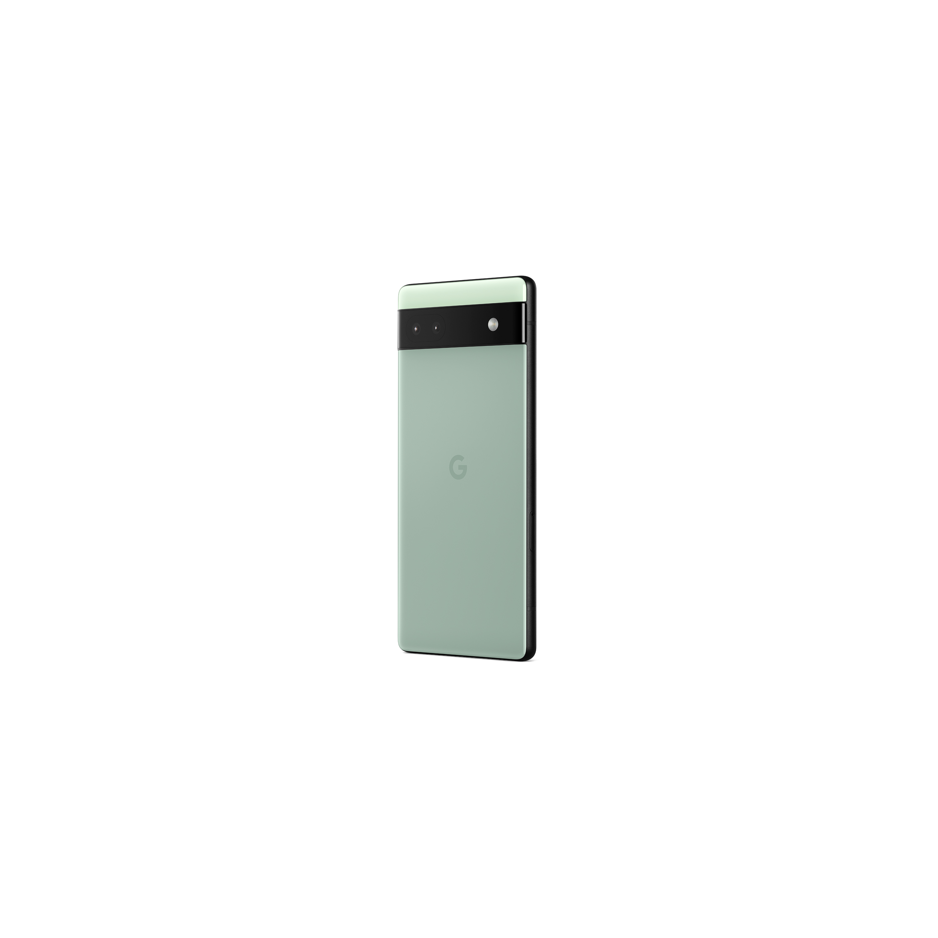 Grünes Smartphone auf weißem Hintergrund. Die Rückseite hat ein Kameramodul und ein 'G'-Logo. Die Seiten sind schwarz.